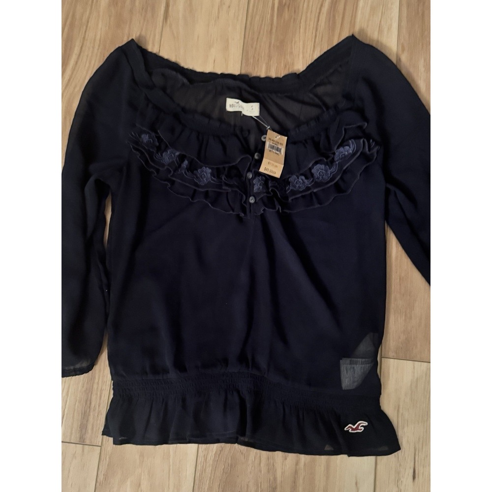 Hollister Peasant Sheer Navy Festival  Ruffle Smocked Babydoll Bella Swan  SMALL